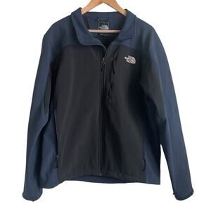 The North Face Apex Mens Jacket L Blue Black‎ Softshell Full Zip Outdoor Coat
